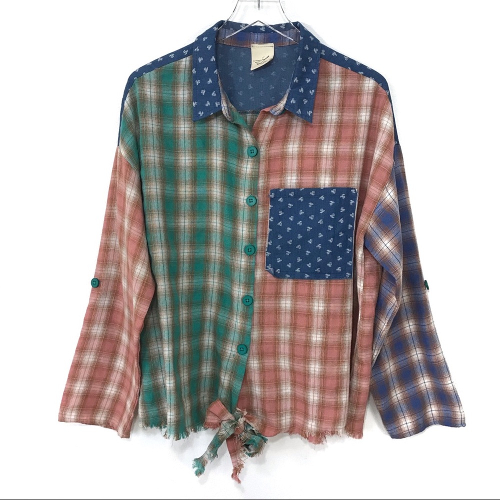 Artistic Works by Lu Patchwork Plaid Top size L